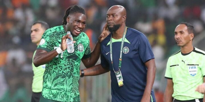 Finidi George with Calvin Bassey for Nigeria at AFCON 2023